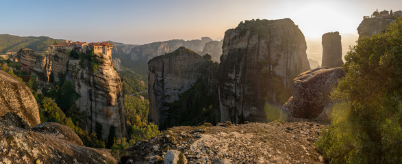Monasteries build on top of stone pillars at Meteora.