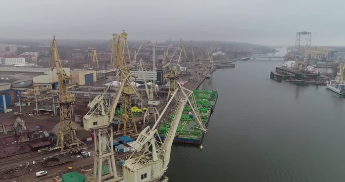Drone footage of shipyard in Szczecin.