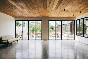 Empty Bright Room With Glass Window Front