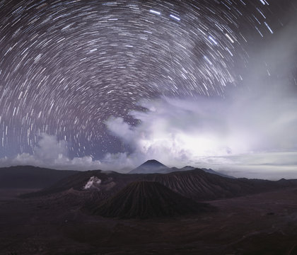 Star trails above Bromo Tengger Nationalpark