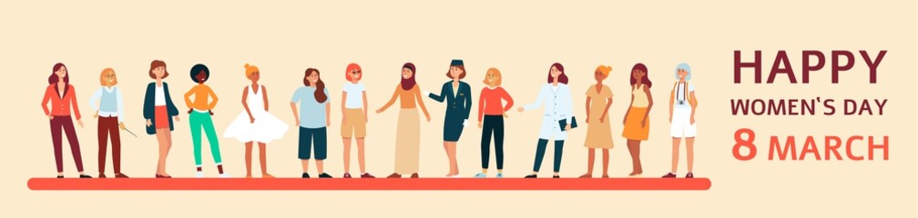 Obraz premium Female banner and poster with text 8 march and Happy Womens day.