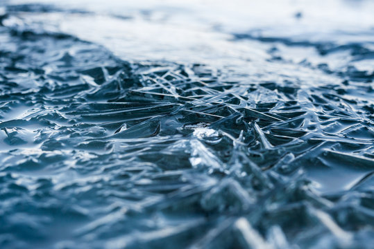 Surreal landscape of blue ice crystals like mountain range