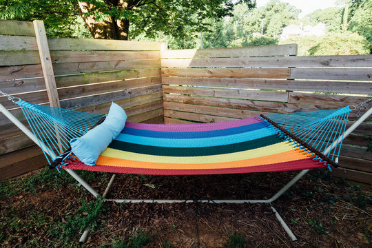 Rainbow Hammock in Backyard