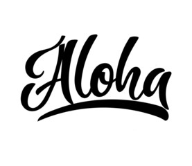 Handwritten word Aloha vector banner design. Summer season lettering typography for postcard, print, invitation. Calligraphy greeting card. Lucky for logo, badge, icon, banner, 