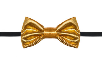 Gold bow tie close up isolated on white background