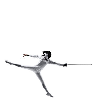 fencer in mid air lunge