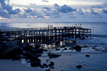 Tidal bridge by the sea, evening in sunset