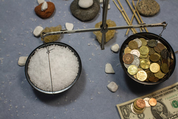 composition with sea salt and money