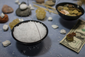 composition with sea salt and money