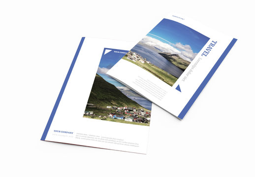 Travel-Themed Bifold Brochure with Blue Edges