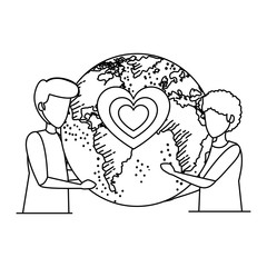 interracial men couple with earth and heart