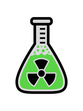 radioaktives symbol atomar uran strahlung reagenzglas gr&uuml;ne fl&uuml;ssigkeit reagenzgl&auml;schen labor glas flasche messen wissenschaft forscher forschen chemie alchemie testen beh&auml;lter glas wissen