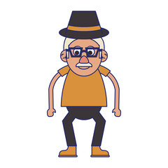 Elderly man grandfather isolated isolated blue lines