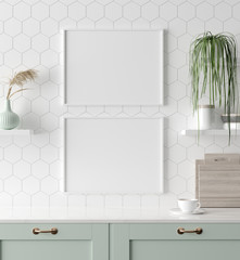 Mock up poster frame in kitchen interior, Scandinavian style, 3d render