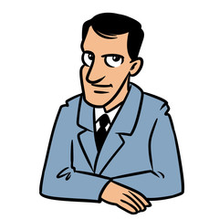 Businessman brunette smile portrait sitting table cartoon illustration isolated image 