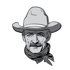 Man face with cowboy hat. Western. Portrait. Digital Sketch Hand Drawing Vector. Illustration.