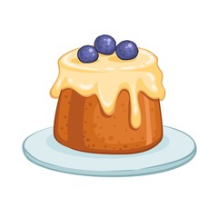 Cream cake tasty vector in cartoon style. Birthday cake with chocolate and fruits illustration - Vector illustration