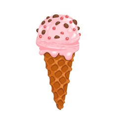 Cartoon ice cream vector icon. Chocolate and pink vanilla ice cream dessert illustration - Vector illustration