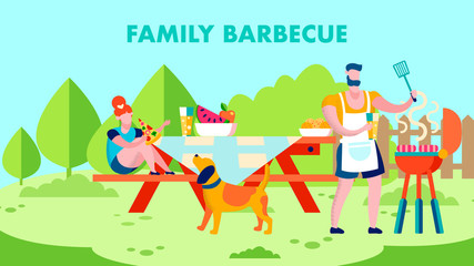 Fototapeta premium Fresh Air Family Barbecue Flat Banner Template