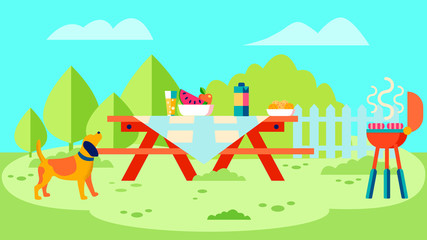 Barbecue Garden Party Flat Vector Illustration