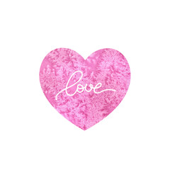 Pink textured watercolor heart with love lettering