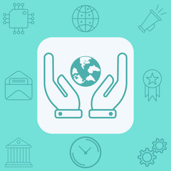 Hand with globe vector icon sign symbol