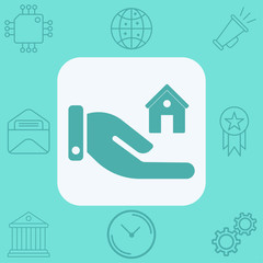 Hand with home vector icon sign symbol