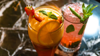 Two Delicious Orange, Strawberry Summer Cocktail, Close View