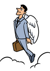 Businessman brunette smile angel flies heaven cartoon 