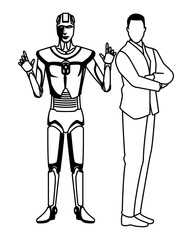 humanoid robot and businessman black and white