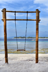 Wooden old Swing on the beach,Gili Trawangan Island, Lombok, Indonesia