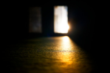 Opened door with sunset light leak background hd