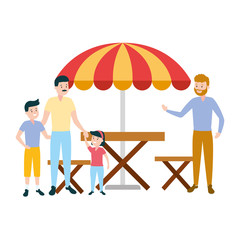 men with kids picnic