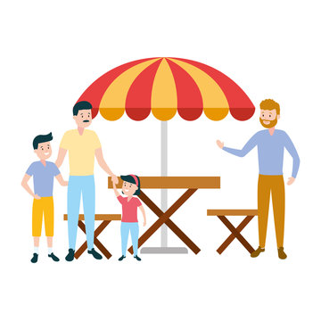 men with kids picnic