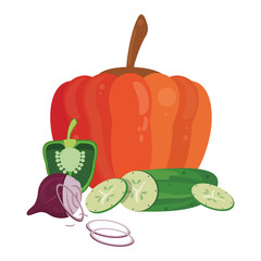 Pumpkin and cucumber with onion with pepper