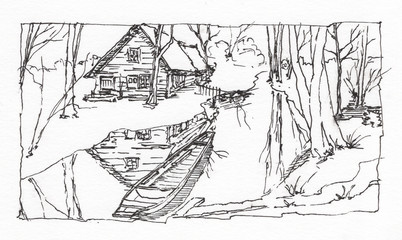 Obraz premium Graphic drawing - Forest pier