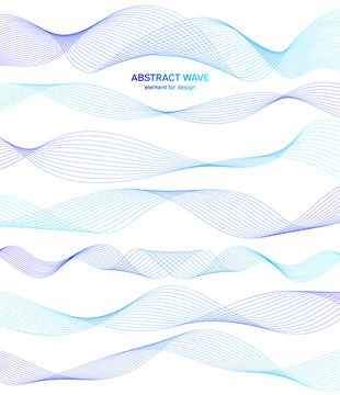 Abstract colorfull wave element for design. Digital frequency track equalizer. Stylized line art background.Vector illustration.Wave with lines created using blend tool.Curved wavy line, smooth stripe