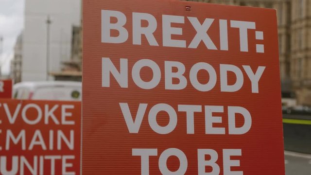 Close-up shot of a Pro-EU Remain poster supporting the UK staying in the European Union, Westminster, London, UK