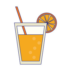 Orange juice cup with straw drink blue lines