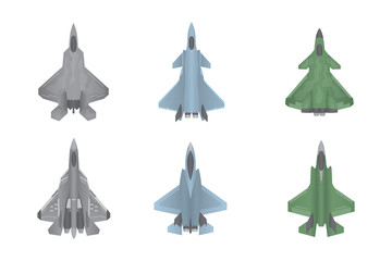 jet fighter aircraft warfare set collection with various shape and type - vector