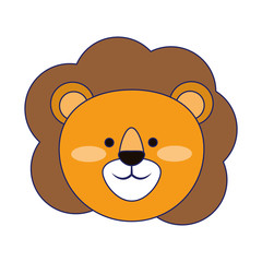 Lion cute animal head blue lines