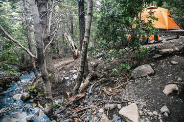 Camping in Torres Del Paine National Park in the Patagonia Region of Southern Chile 