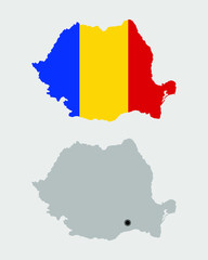 Contour of Romania in grey and in flag colors