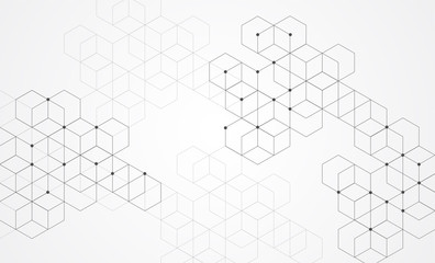 Abstract boxes background. Modern technology with square mesh. Geometric on white background with lines. Cube cell. Vector illustration