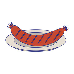 Sausage on dish bbq food blue lines