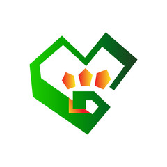 pet care logo, abstract love with palm in gradation, logo style