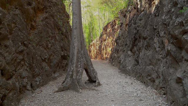 Walk along the path,Hellfire Pass Memorial Museum is the name of a railway cutting on the former Burma Railway (Death Railway) in Thailand 