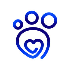 Pet care abstract vector logo, love in paw, simple logo
