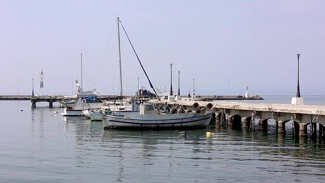 Small Fishing Boats At The Harbor Pier, Greece Thessaloniki