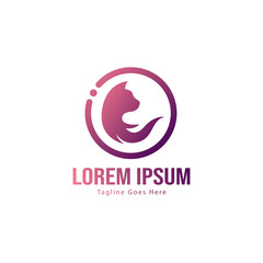 Cat logo template design. Cat logo with modern frame isolated on white background
